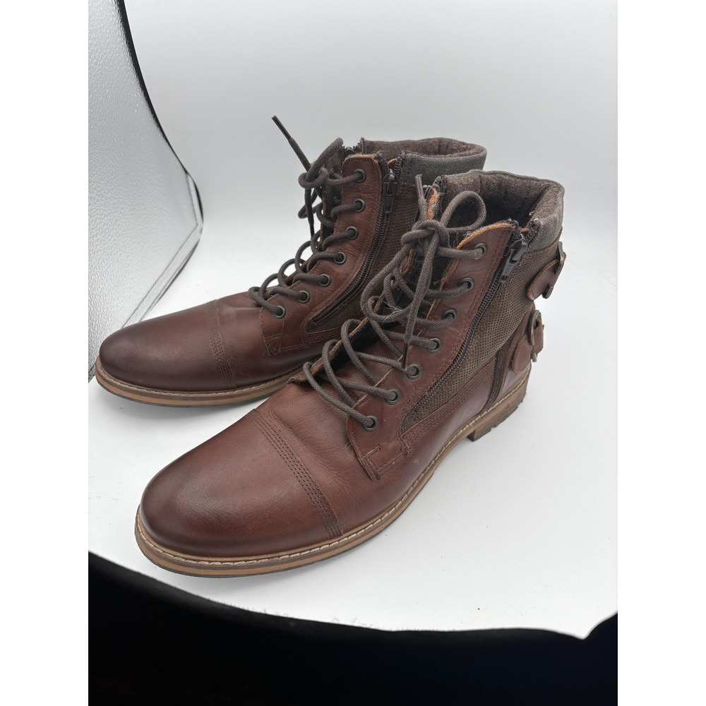 Crown Vintage Boots Mens Size 11 Brown Leather Brandon Double Buckle Combat Cap